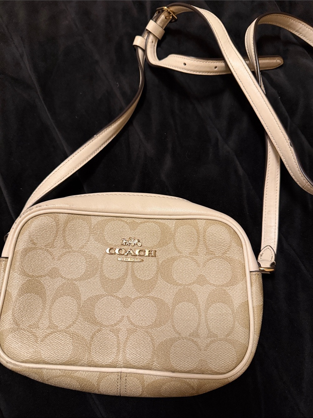 Coach Signature Crossbody Bag in Beige and Cream